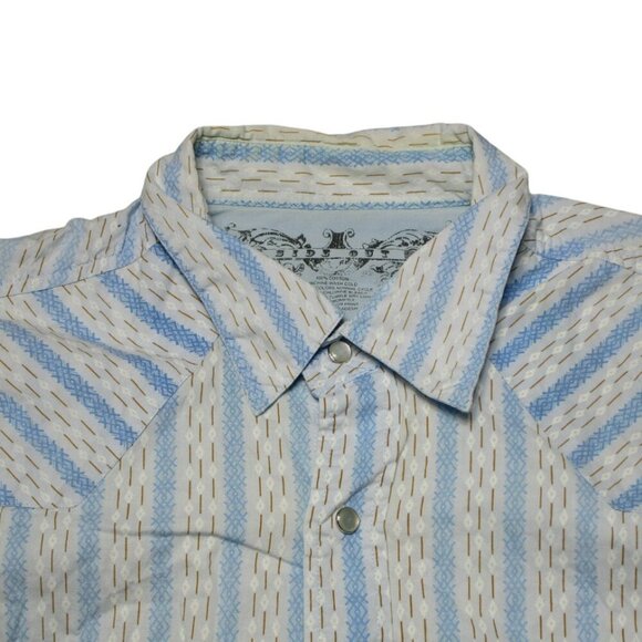 Side Out Men's Size - XL Blue Geometric Short Sleeve Pearl Snap Button Up - Picture 1 of 5